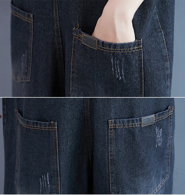 Oversized Nine - Quarter Wide Leg Jean Suspenders - THREADLIGHT