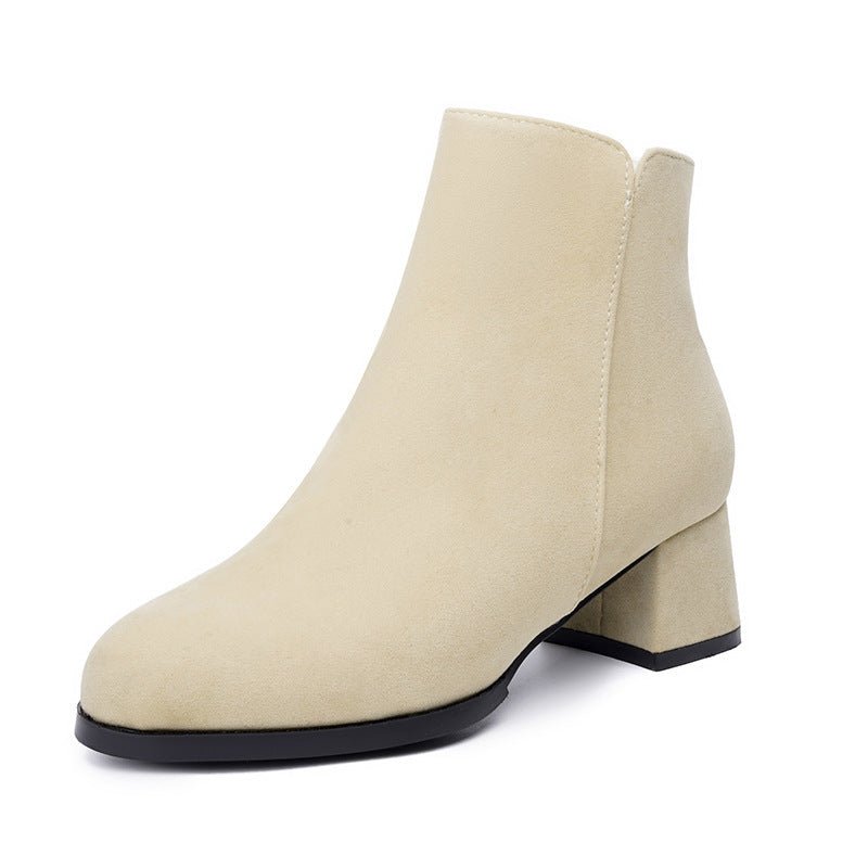 Pointed - toe Frosted Suede Side Zipper Chunky Heel Mid Heel Plus Size Female Boots - THREADLIGHT