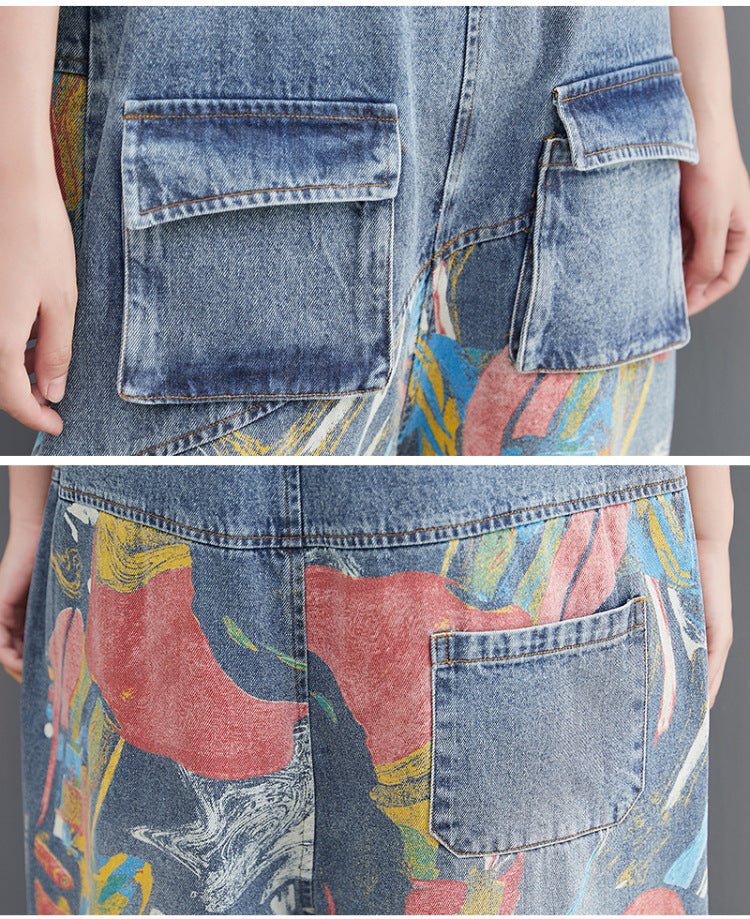Printed Jean Suspenders For Women - THREADLIGHT