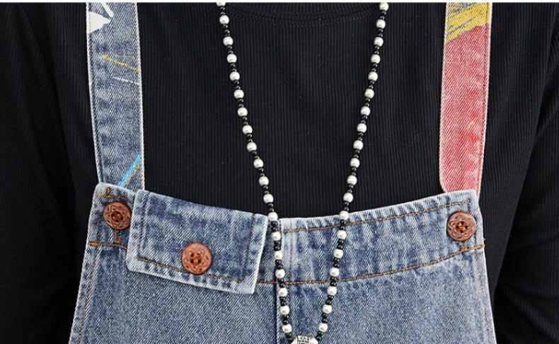 Printed Jean Suspenders For Women - THREADLIGHT