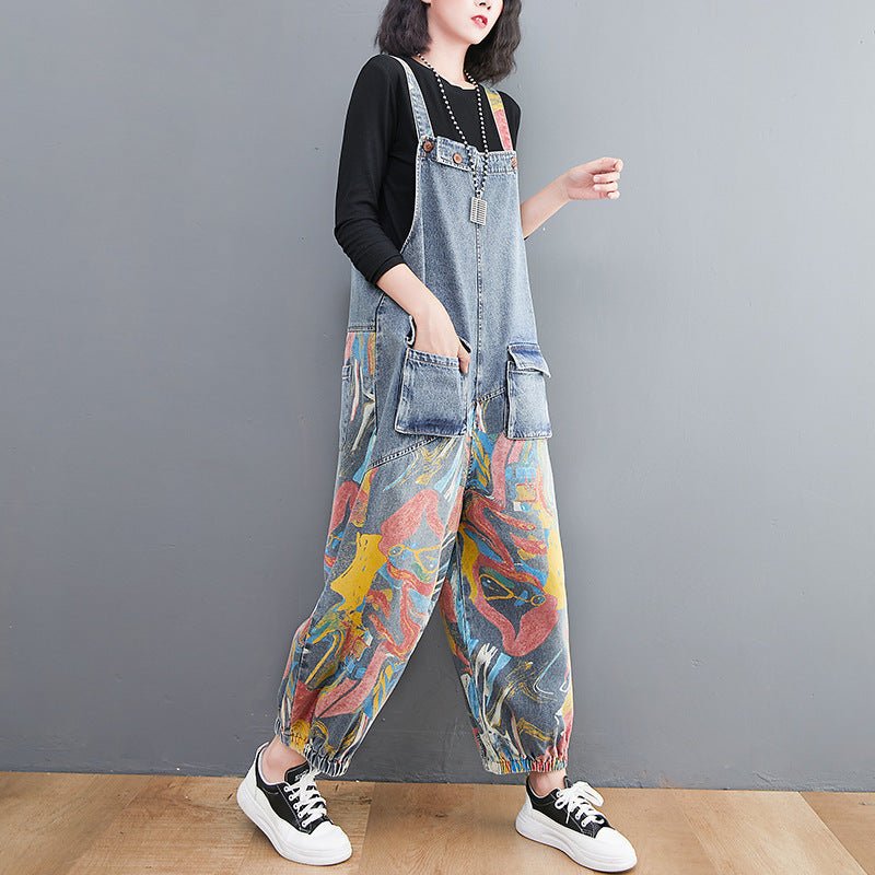 Printed Jean Suspenders For Women - THREADLIGHT