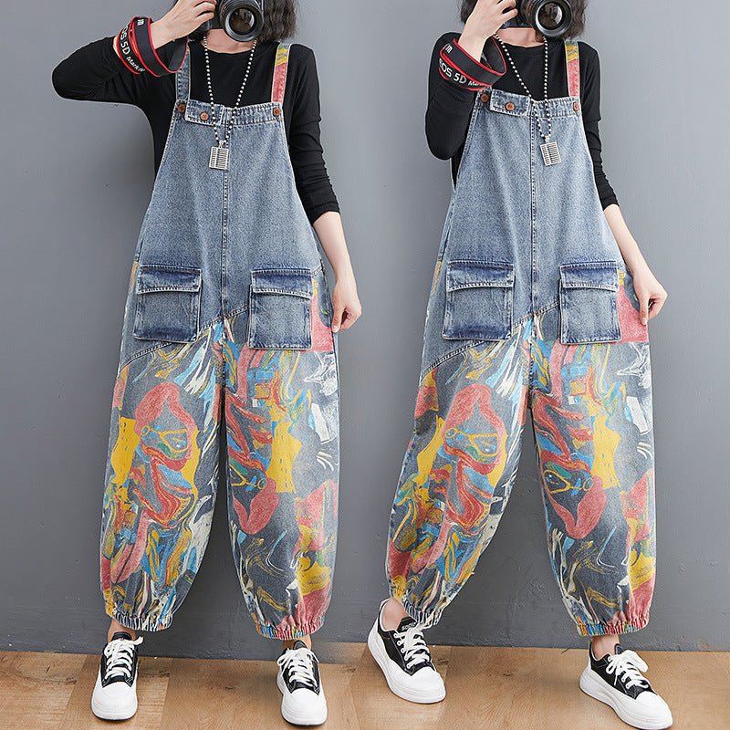 Printed Jean Suspenders For Women - THREADLIGHT