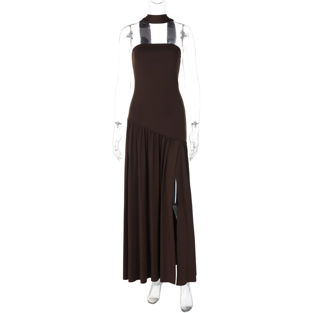 Pure Color Split Backless Elegant Streamer Dress - THREADLIGHT