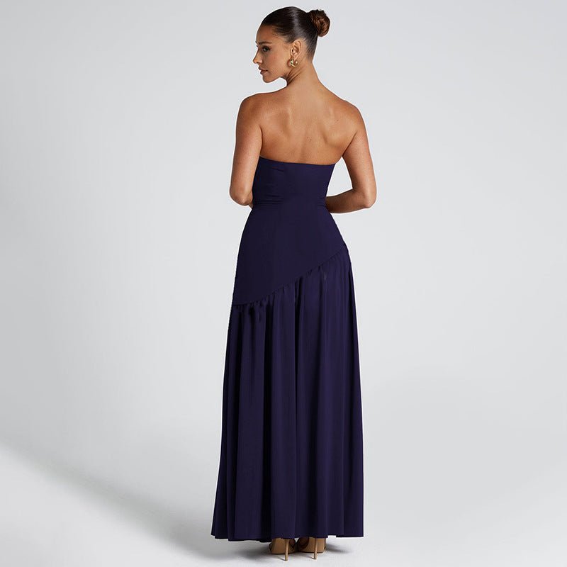 Pure Color Split Backless Elegant Streamer Dress - THREADLIGHT