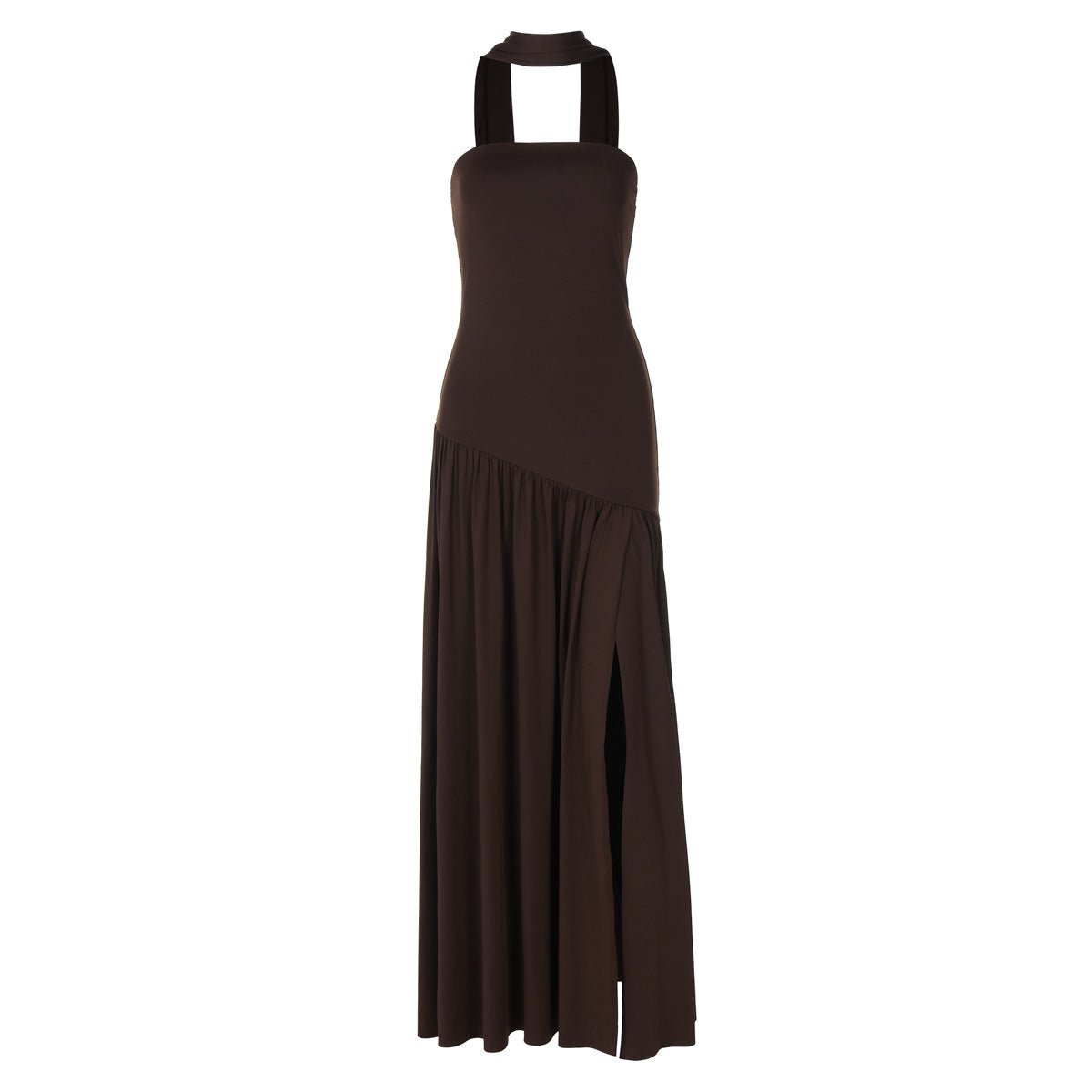 Pure Color Split Backless Elegant Streamer Dress - THREADLIGHT