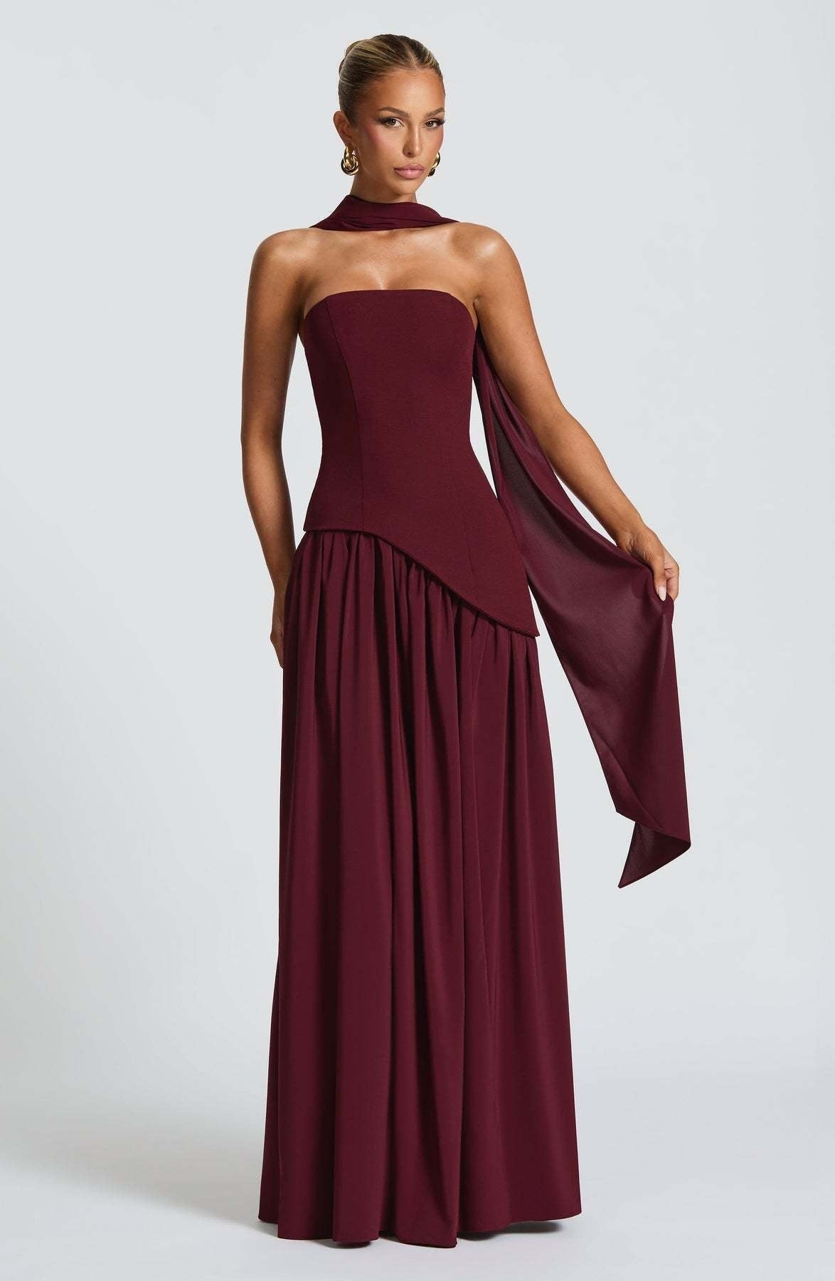 Pure Color Split Backless Elegant Streamer Dress - THREADLIGHT