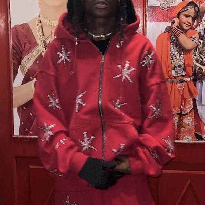 Rhinestone Gothic Streetwear Hoodie - THREADLIGHT