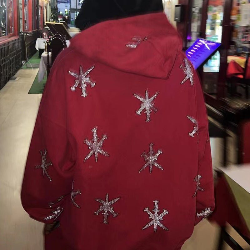 Rhinestone Gothic Streetwear Hoodie - THREADLIGHT