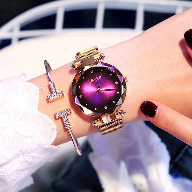 Rose Gold Women Watches Fashion Diamond Ladies Starry Sky Magnet Watch Waterproof Female Wristwatch - THREADLIGHT