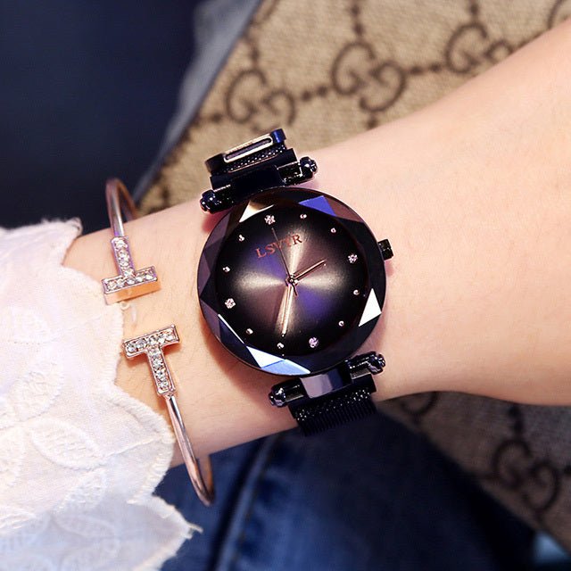 Rose Gold Women Watches Fashion Diamond Ladies Starry Sky Magnet Watch Waterproof Female Wristwatch - THREADLIGHT