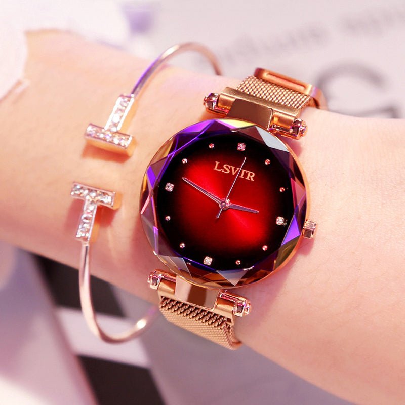 Rose Gold Women Watches Fashion Diamond Ladies Starry Sky Magnet Watch Waterproof Female Wristwatch - THREADLIGHT