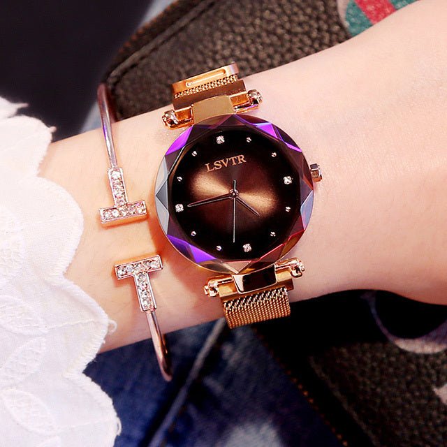 Rose Gold Women Watches Fashion Diamond Ladies Starry Sky Magnet Watch Waterproof Female Wristwatch - THREADLIGHT