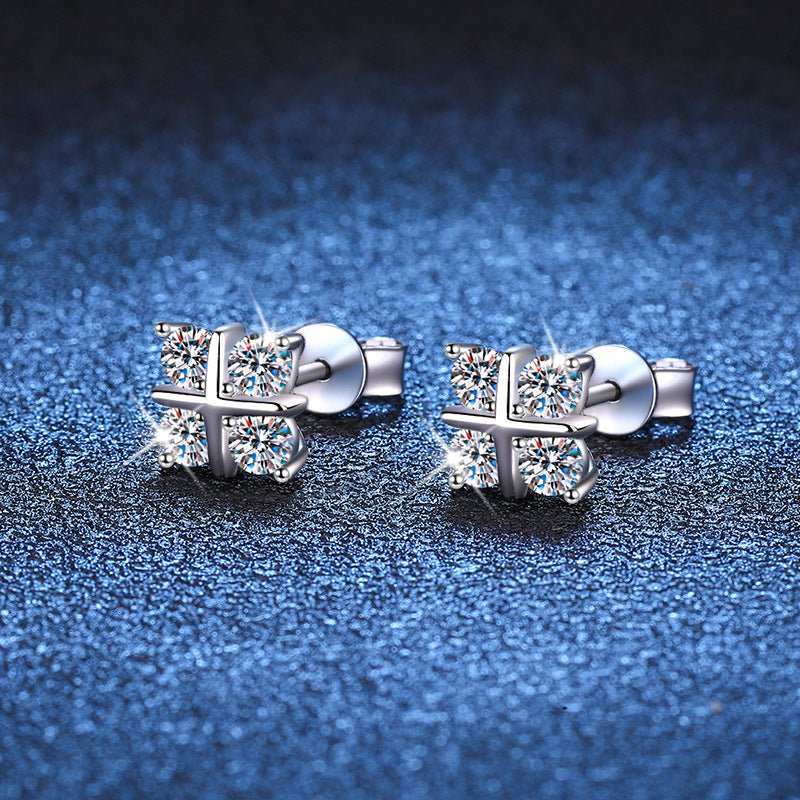 S925 Silver Stud Moissanite Classic Cross Platinum Plated Elegant And Simple Earrings - THREADLIGHT