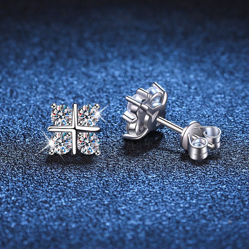 S925 Silver Stud Moissanite Classic Cross Platinum Plated Elegant And Simple Earrings - THREADLIGHT