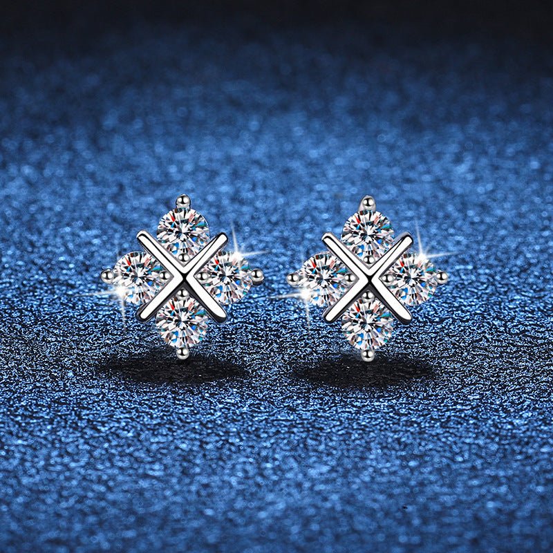 S925 Silver Stud Moissanite Classic Cross Platinum Plated Elegant And Simple Earrings - THREADLIGHT