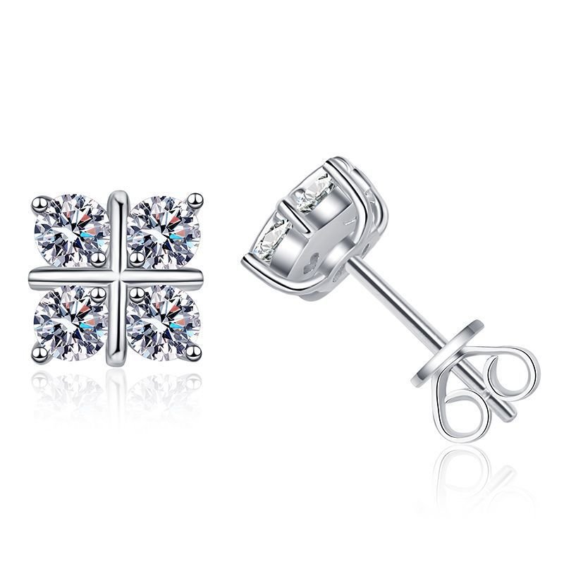 S925 Silver Stud Moissanite Classic Cross Platinum Plated Elegant And Simple Earrings - THREADLIGHT