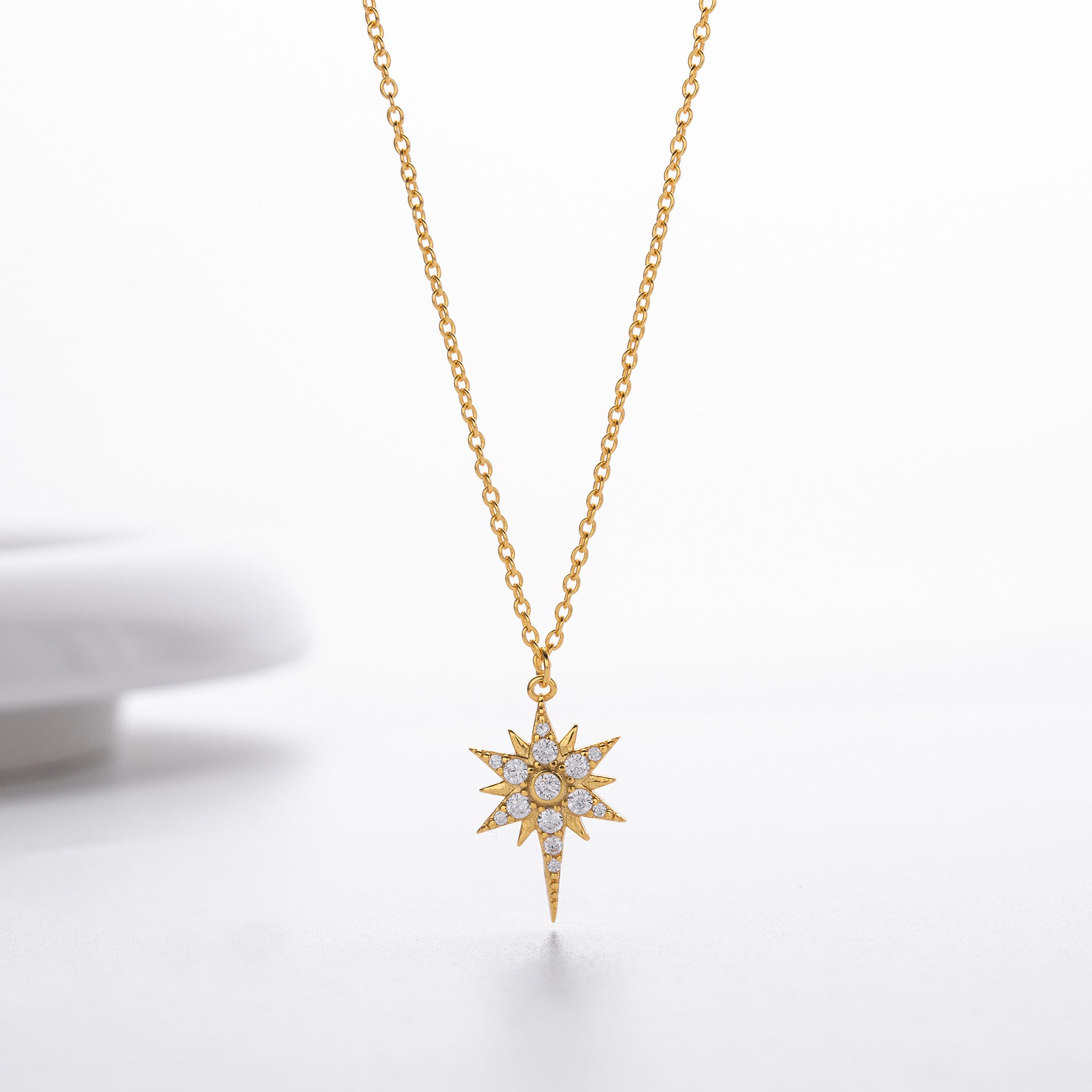 S925 Sterling Silver Inlaid Stone Eight - pointed Stars Pendant Necklace - THREADLIGHT
