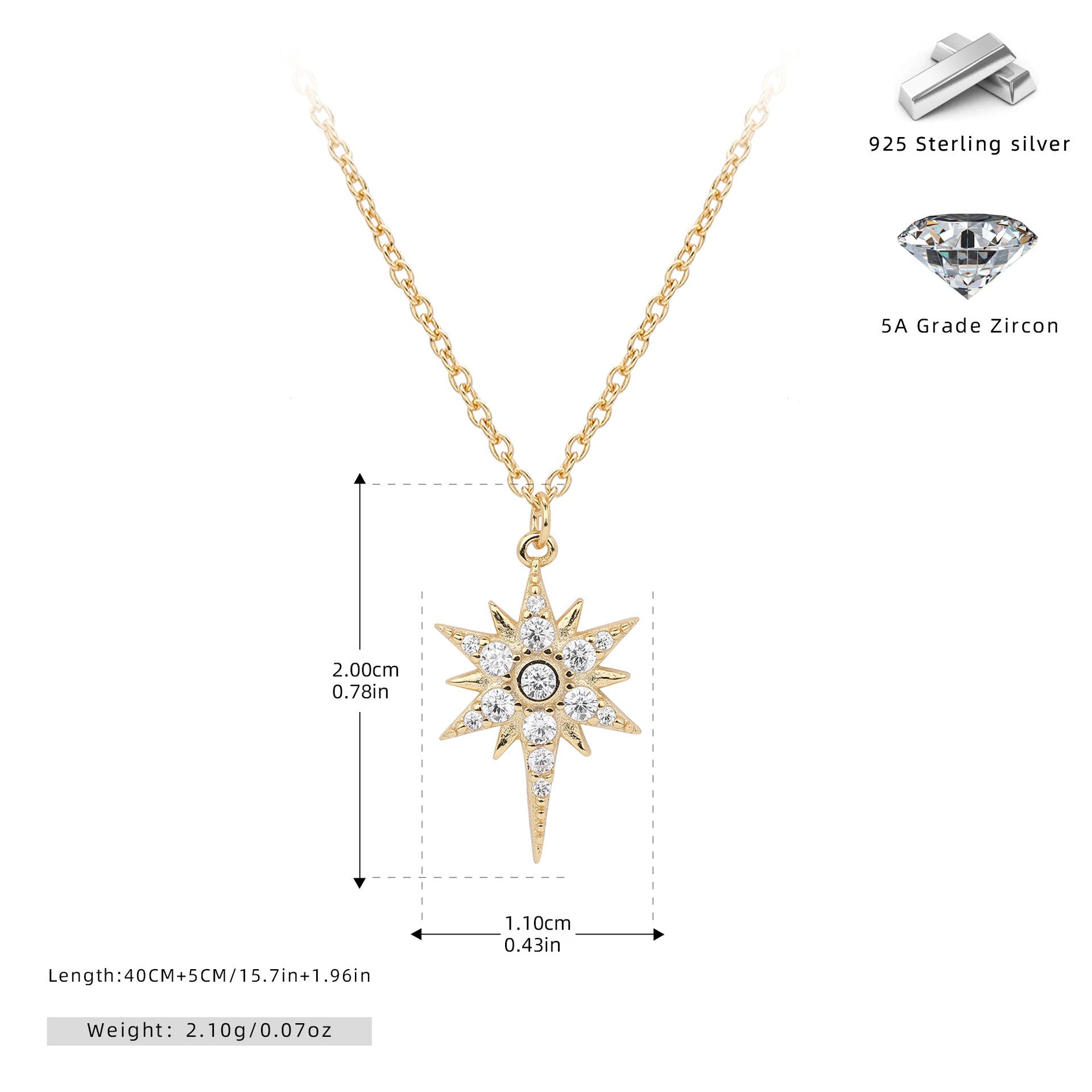 S925 Sterling Silver Inlaid Stone Eight - pointed Stars Pendant Necklace - THREADLIGHT