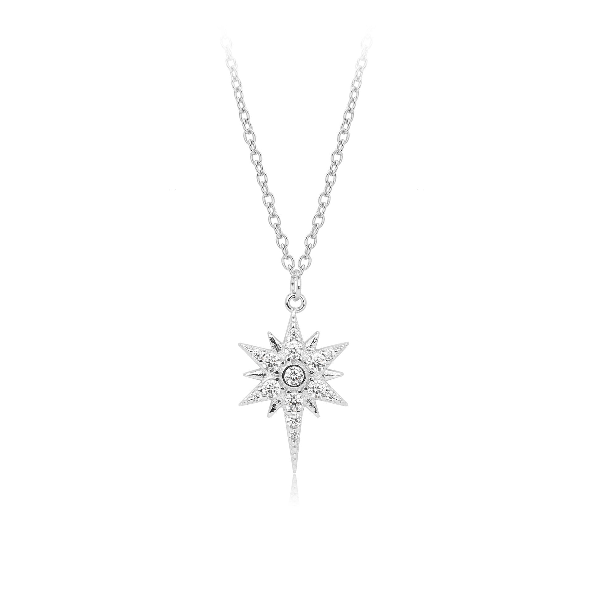S925 Sterling Silver Inlaid Stone Eight - pointed Stars Pendant Necklace - THREADLIGHT