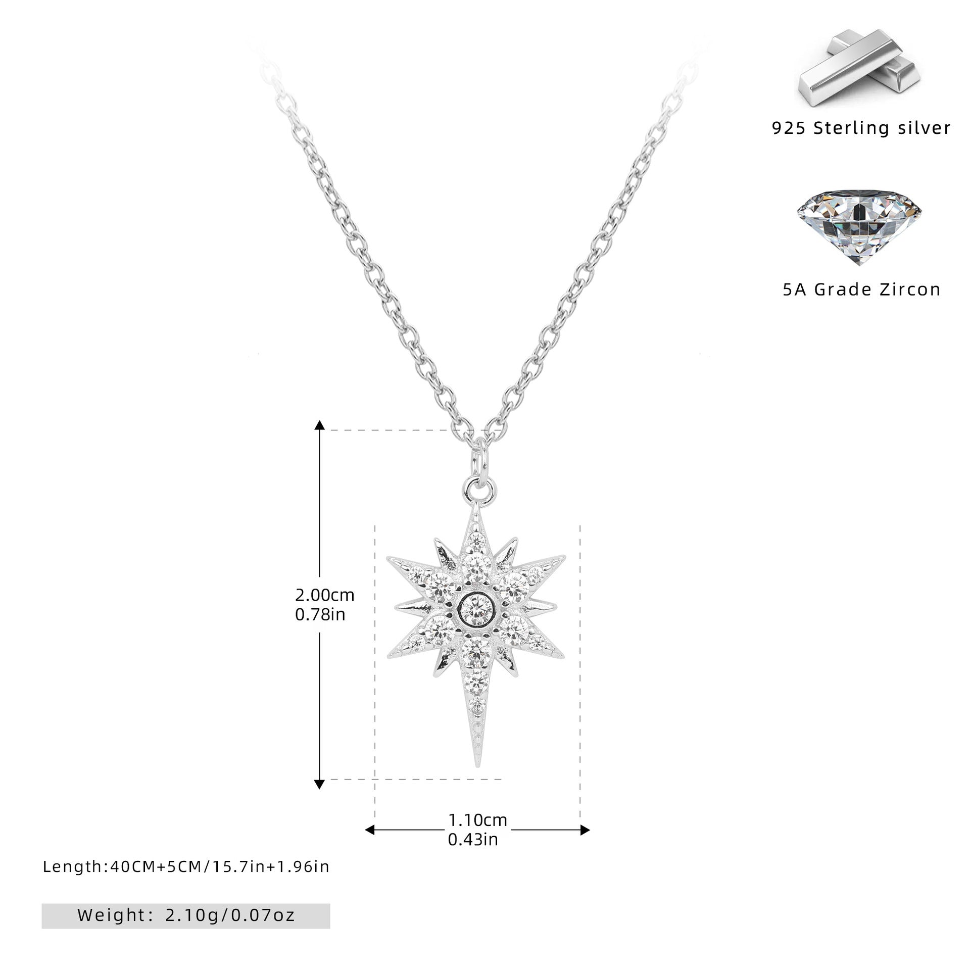 S925 Sterling Silver Inlaid Stone Eight - pointed Stars Pendant Necklace - THREADLIGHT