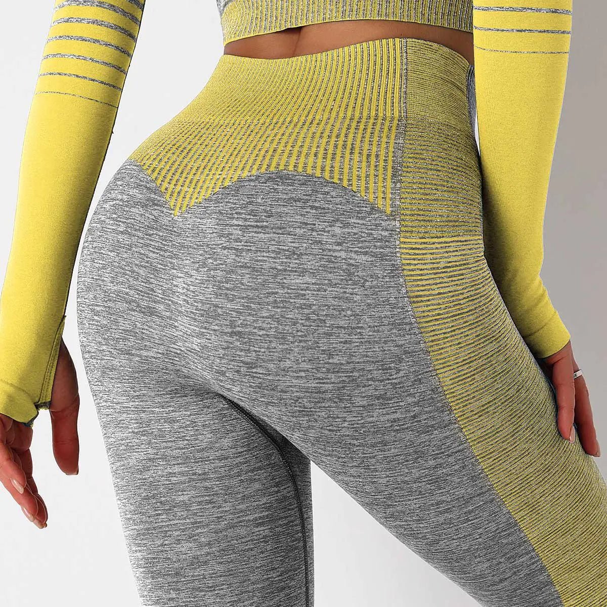 Seamless Striped Knitted Yoga Fitness Leggings - THREADLIGHT