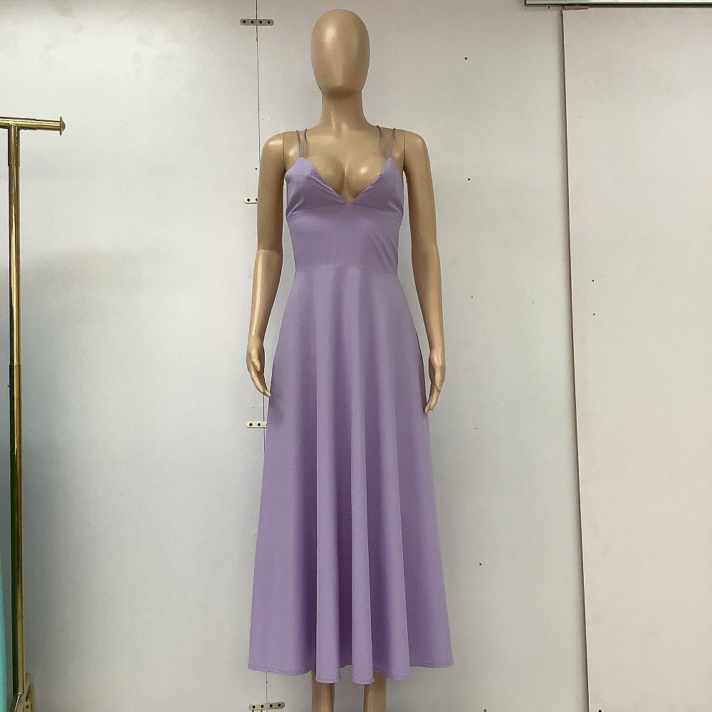 Sexy V - neck Suspender Dress Summer Fashion A - Line Long Dresses For Women - THREADLIGHT