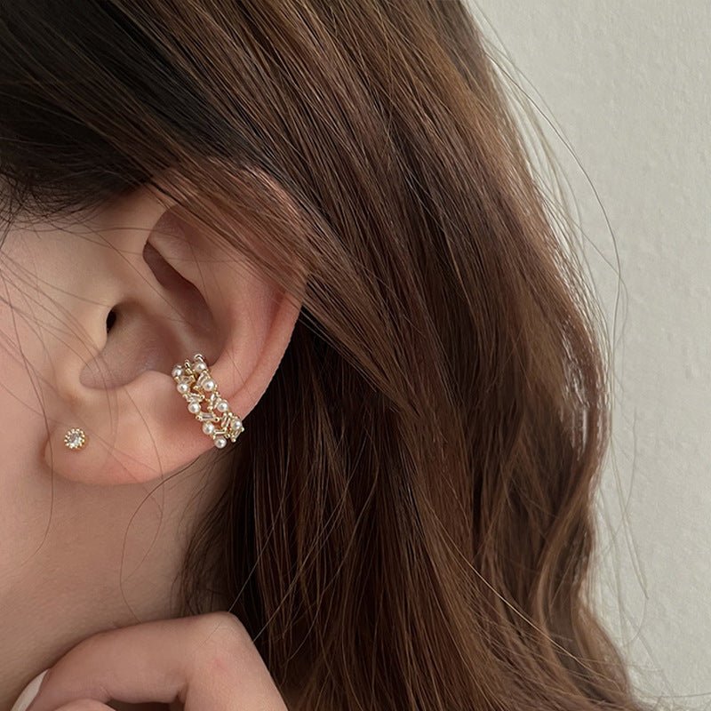 Silver Multi - layer Pearl Ear Cuff - THREADLIGHT