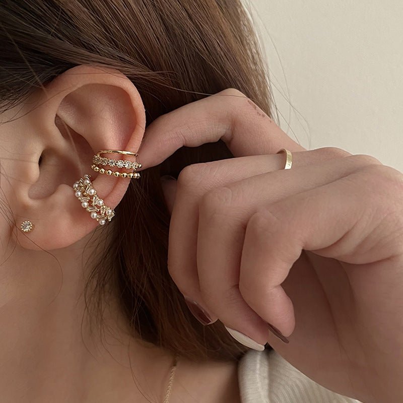 Silver Multi - layer Pearl Ear Cuff - THREADLIGHT