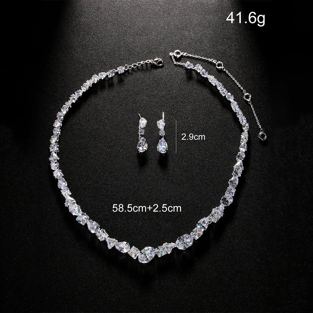 Simple Full Rhinestone Zircon Necklace And Earrings Suite - THREADLIGHT