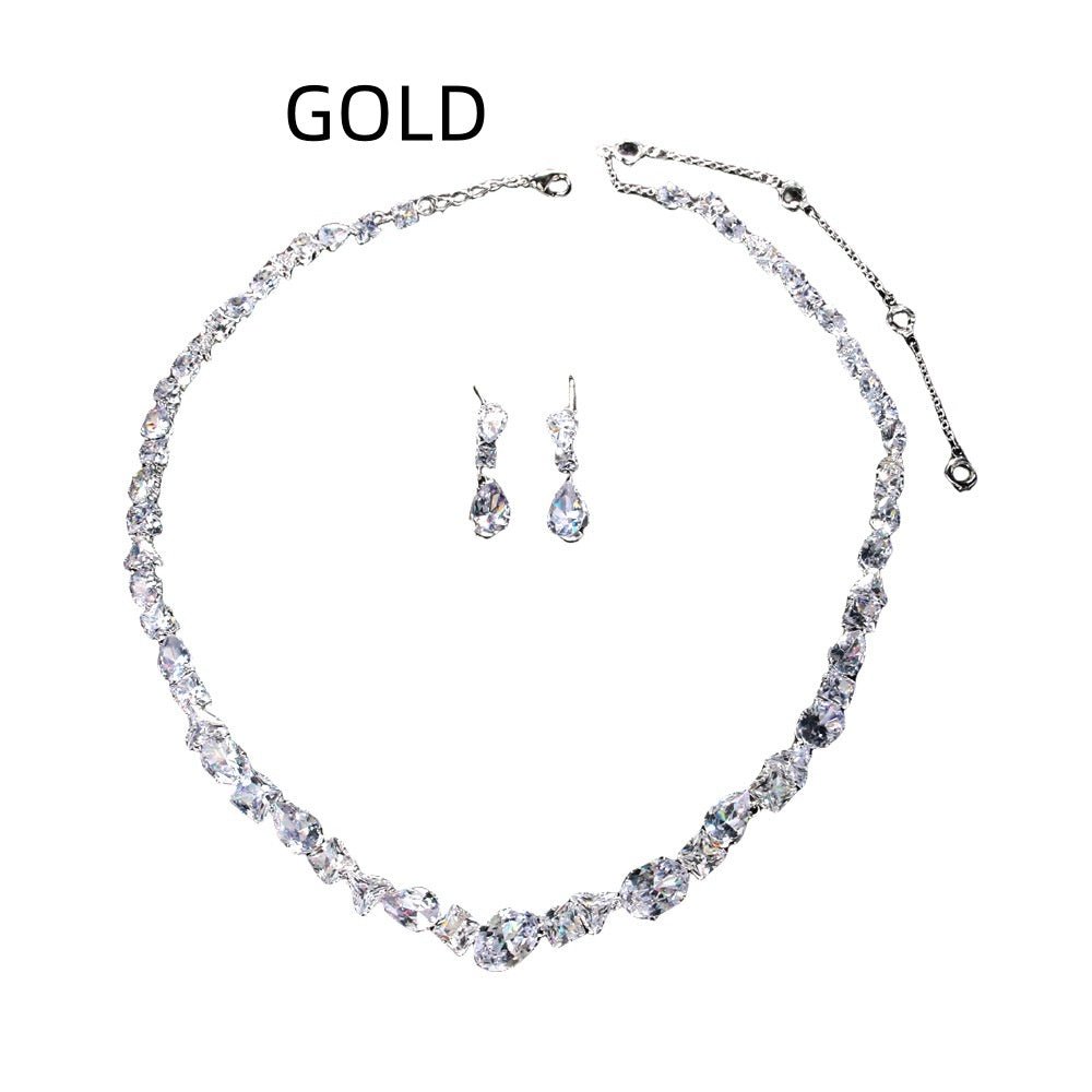Simple Full Rhinestone Zircon Necklace And Earrings Suite - THREADLIGHT
