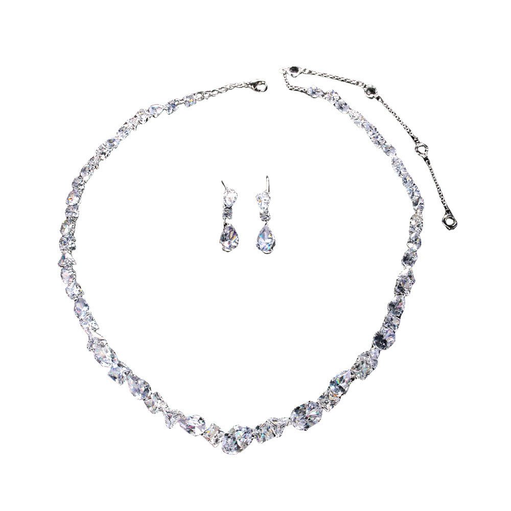 Simple Full Rhinestone Zircon Necklace And Earrings Suite - THREADLIGHT
