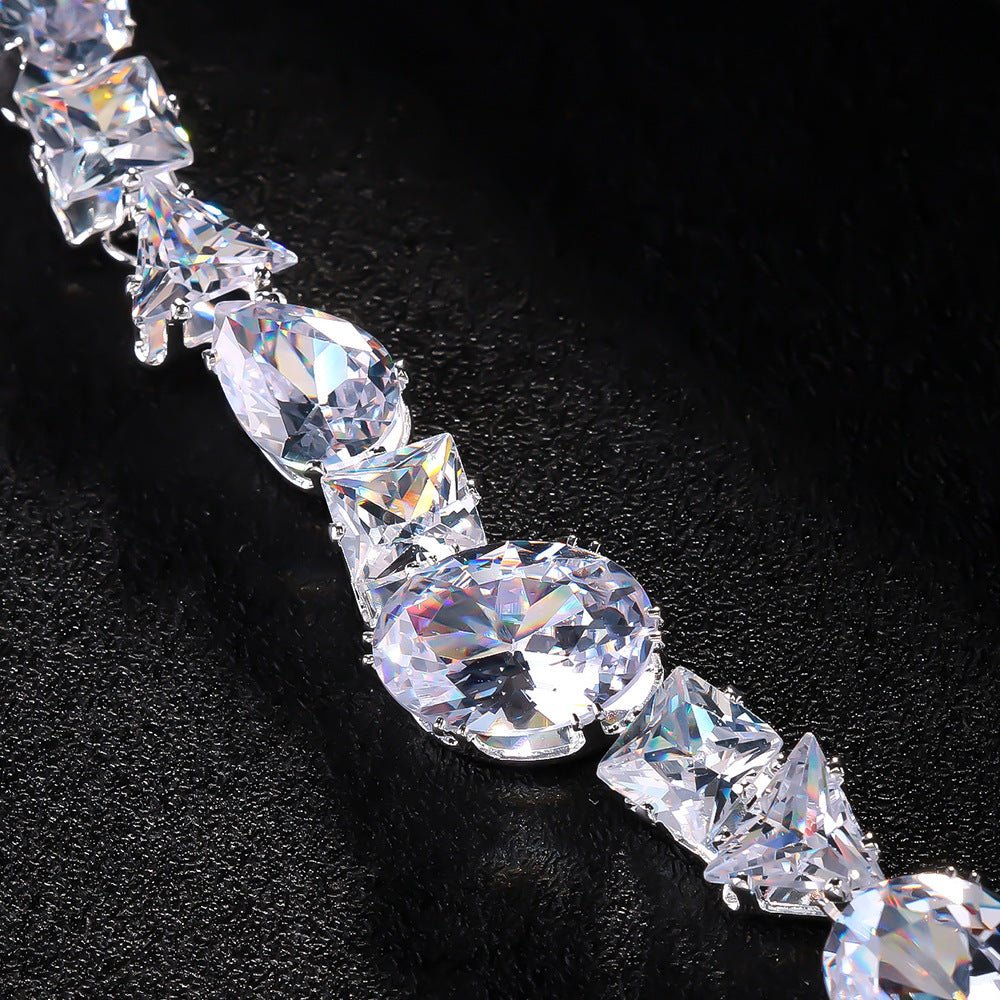 Simple Full Rhinestone Zircon Necklace And Earrings Suite - THREADLIGHT
