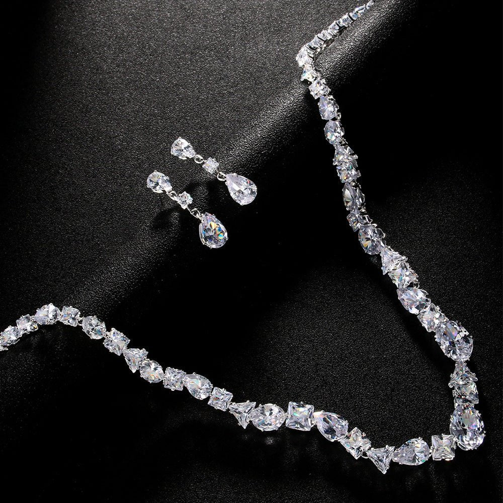 Simple Full Rhinestone Zircon Necklace And Earrings Suite - THREADLIGHT