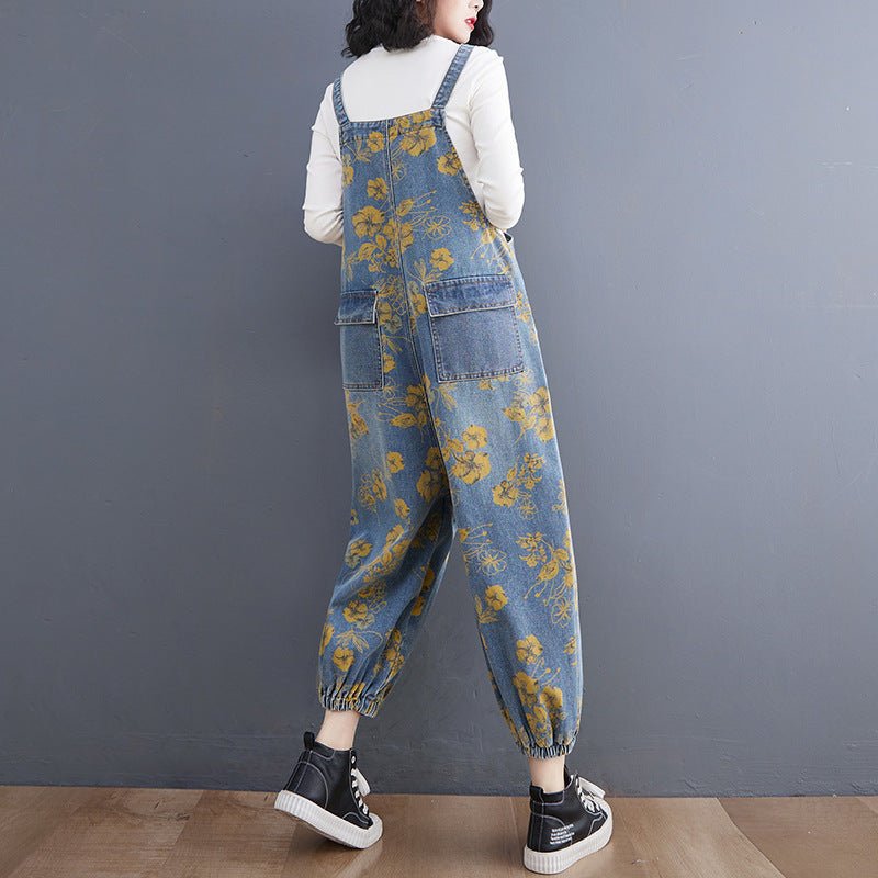 Spring Printed Jean Suspenders For Women - THREADLIGHT