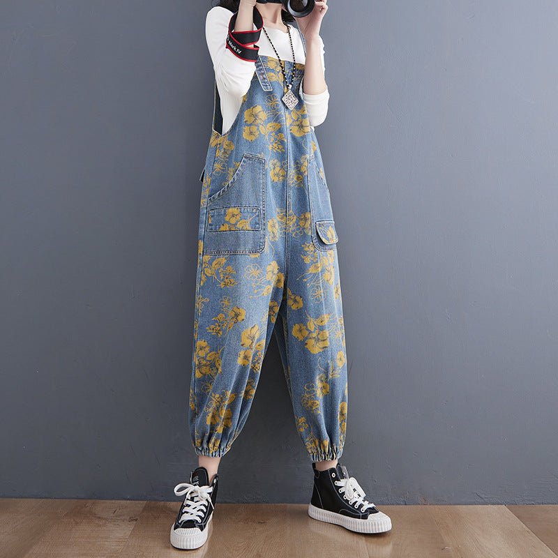 Spring Printed Jean Suspenders For Women - THREADLIGHT