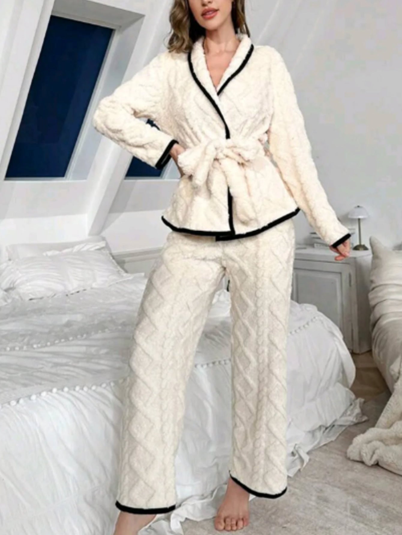 Sweet Cardigan Fleece - lined Thickened Loungewear Warm Suit Can Be Worn Outside - THREADLIGHT