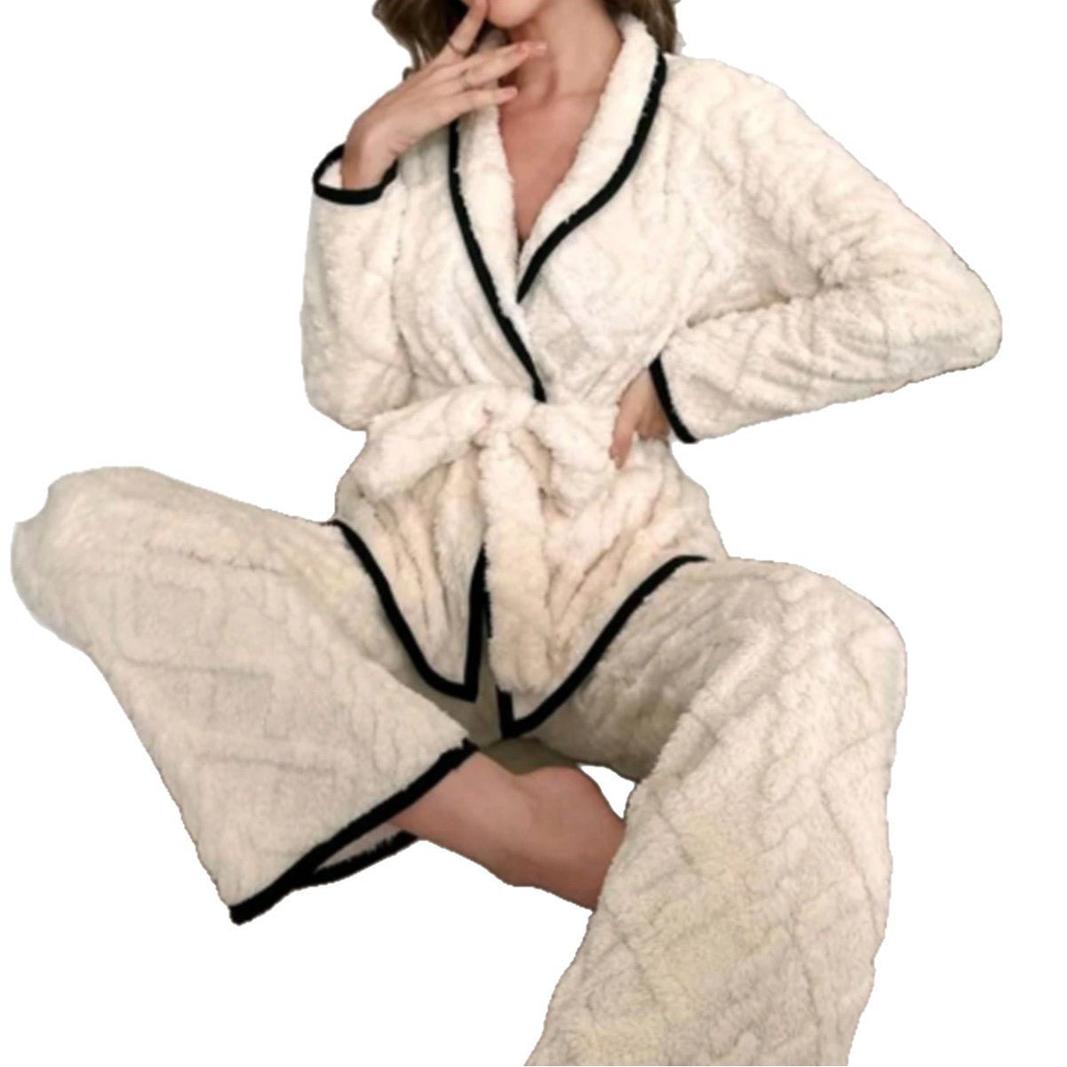 Sweet Cardigan Fleece - lined Thickened Loungewear Warm Suit Can Be Worn Outside - THREADLIGHT