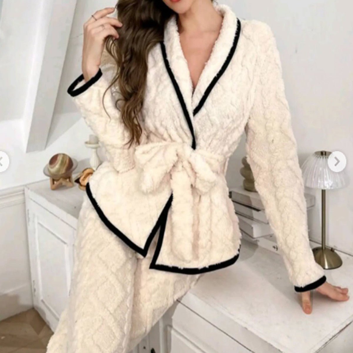 Sweet Cardigan Fleece - lined Thickened Loungewear Warm Suit Can Be Worn Outside - THREADLIGHT