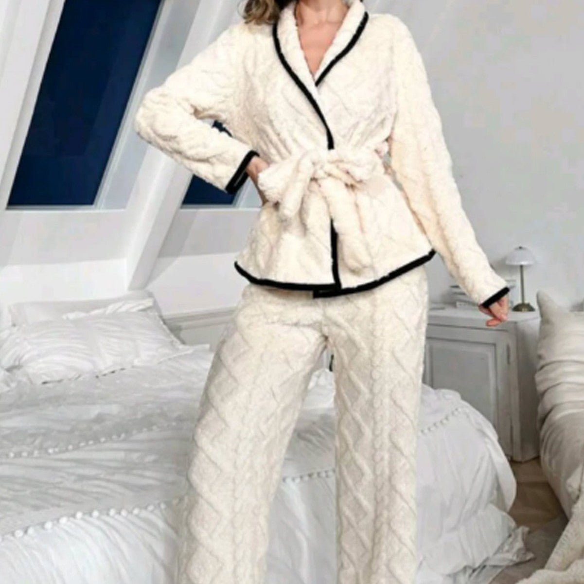 Sweet Cardigan Fleece - lined Thickened Loungewear Warm Suit Can Be Worn Outside - THREADLIGHT