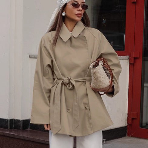 Trench Coat Women's Long Khaki Workwear Lace - up Long Sleeve Coat - THREADLIGHT
