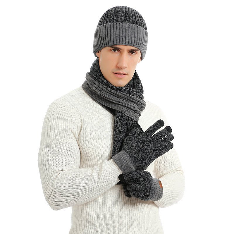 Warm Hat Scarf Gloves Knitted Plus Fluff Winter Men - THREADLIGHT