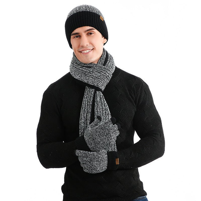 Warm Hat Scarf Gloves Knitted Plus Fluff Winter Men - THREADLIGHT