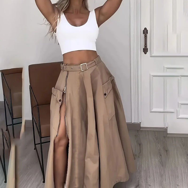 Women Two Piece Outfits Summer Cropped Vest Top High Waisted Slit Skirt Casual Matching Sets - THREADLIGHT