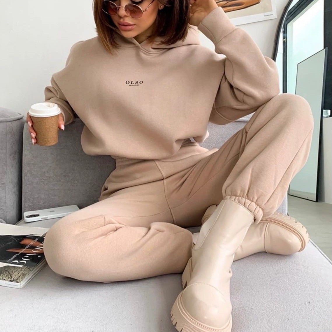Women's Knitted Fleece Casual Suit Two - piece Set - THREADLIGHT