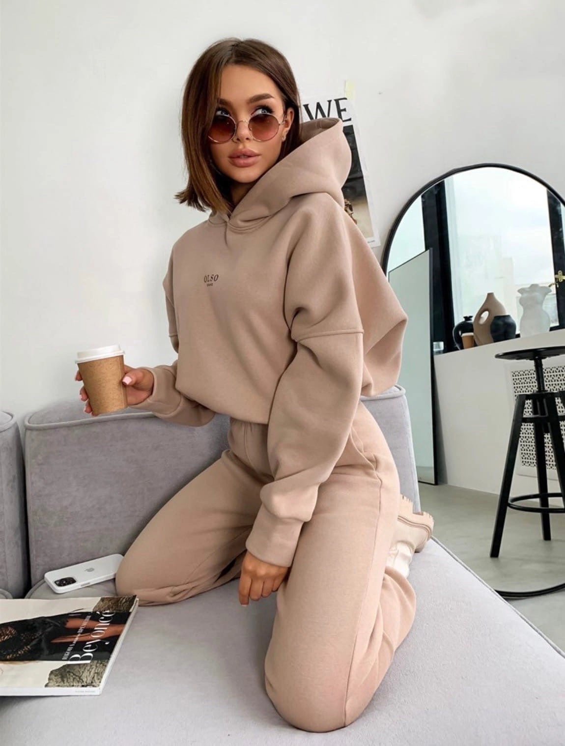 Women's Knitted Fleece Casual Suit Two - piece Set - THREADLIGHT
