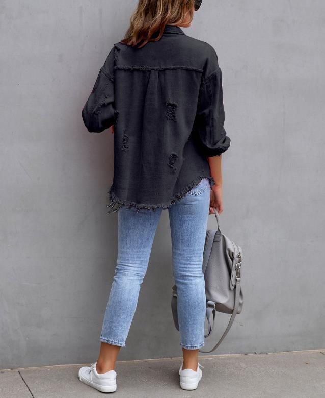 Women's Oversized Frayed Lightweight Denim Jacket - THREADLIGHT
