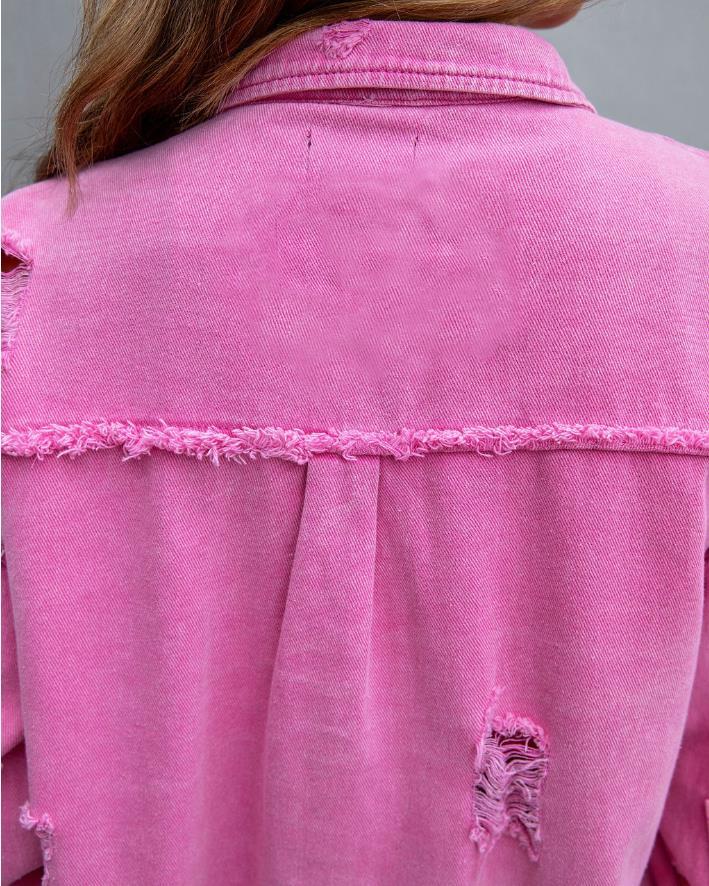 Women's Oversized Frayed Lightweight Denim Jacket - THREADLIGHT