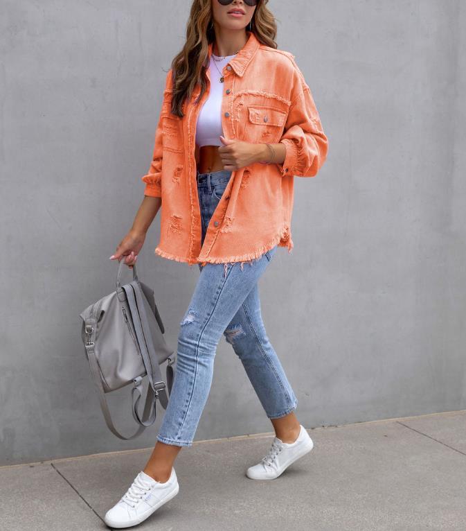 Women's Oversized Frayed Lightweight Denim Jacket - THREADLIGHT