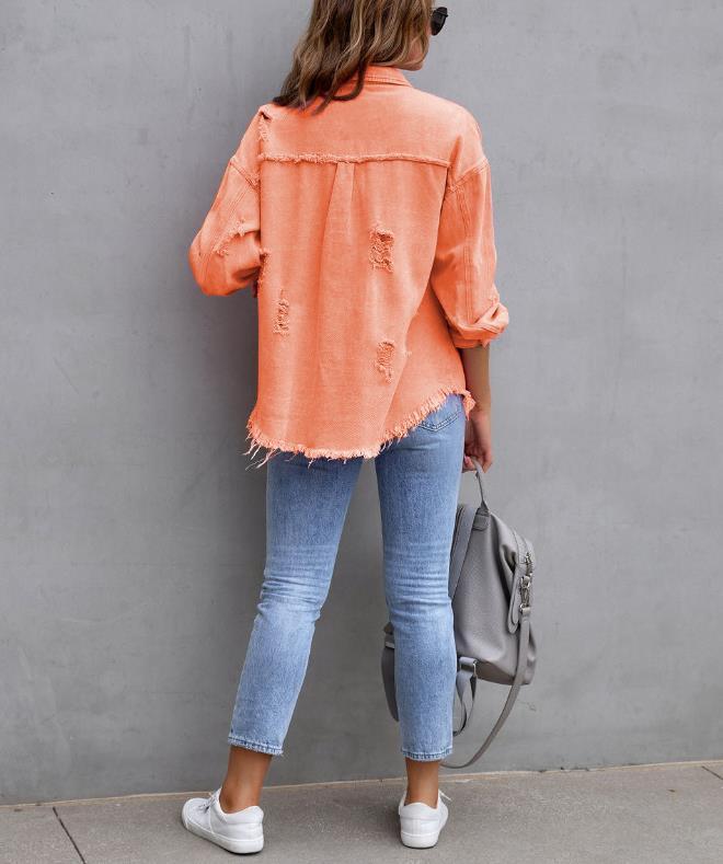 Women's Oversized Frayed Lightweight Denim Jacket - THREADLIGHT