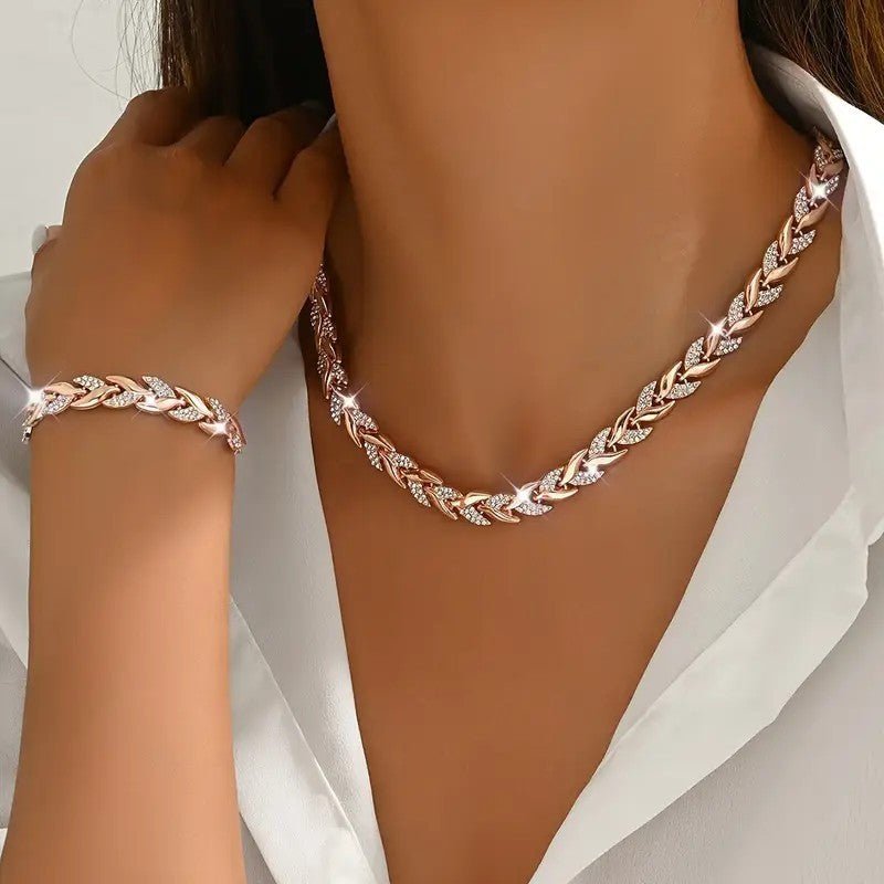 Women's Personality Affordable Luxury Willow Leaf Diamond Bracelet Necklace - THREADLIGHT